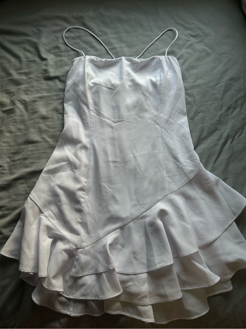 Lucy in the Sky White Ruffle Mini Dress with Spaghetti Straps
